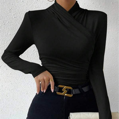 Elara | Wrap Neck Fitted Long Sleeve Top