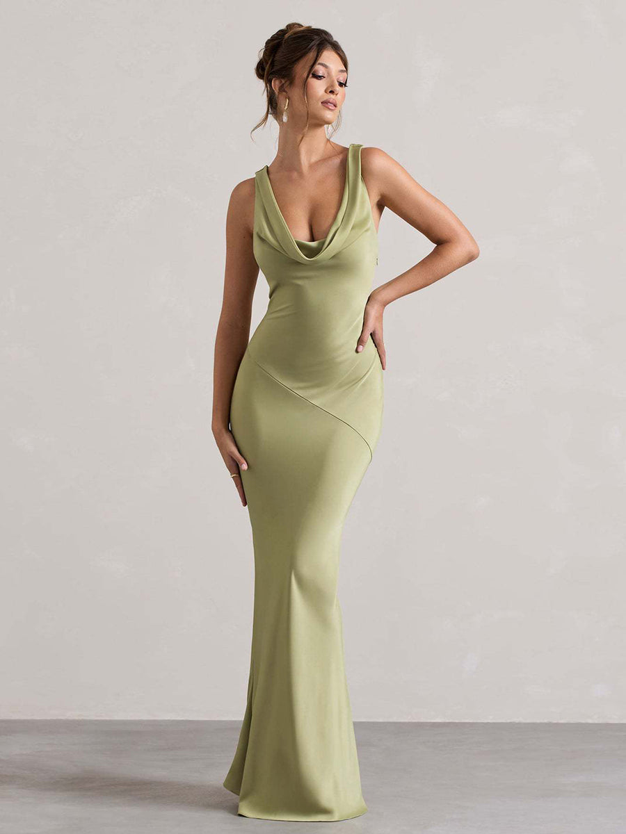 Perle | Draped Neck Backless Sleeveless Maxi Dress