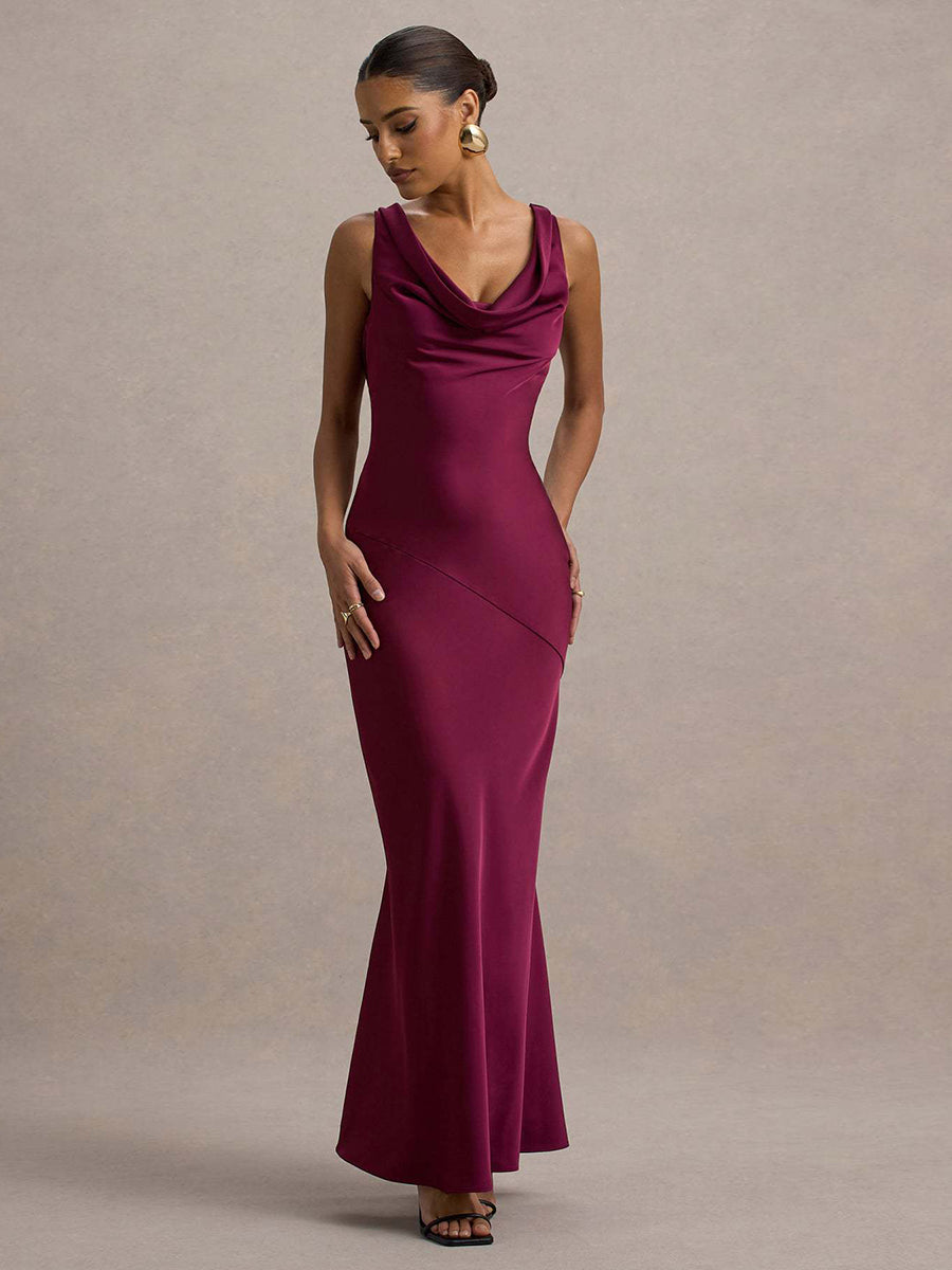 Perle | Draped Neck Backless Sleeveless Maxi Dress