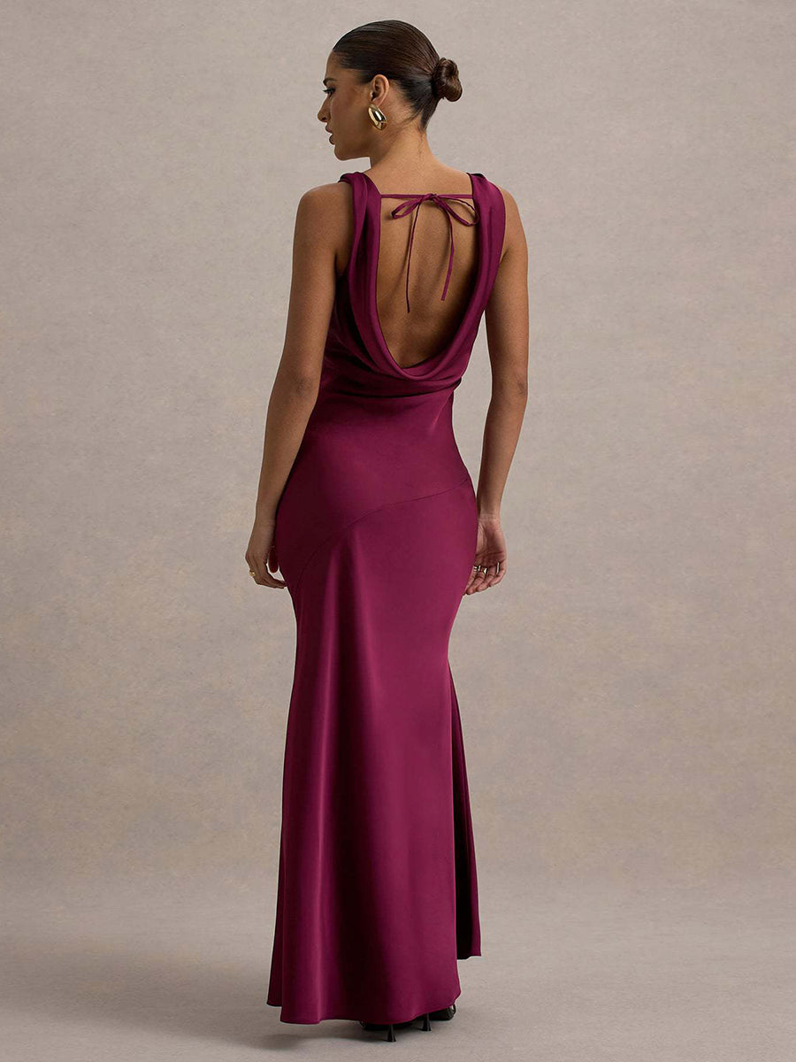 Perle | Draped Neck Backless Sleeveless Maxi Dress