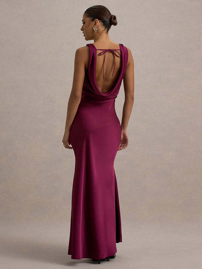 Perle | Draped Neck Backless Sleeveless Maxi Dress