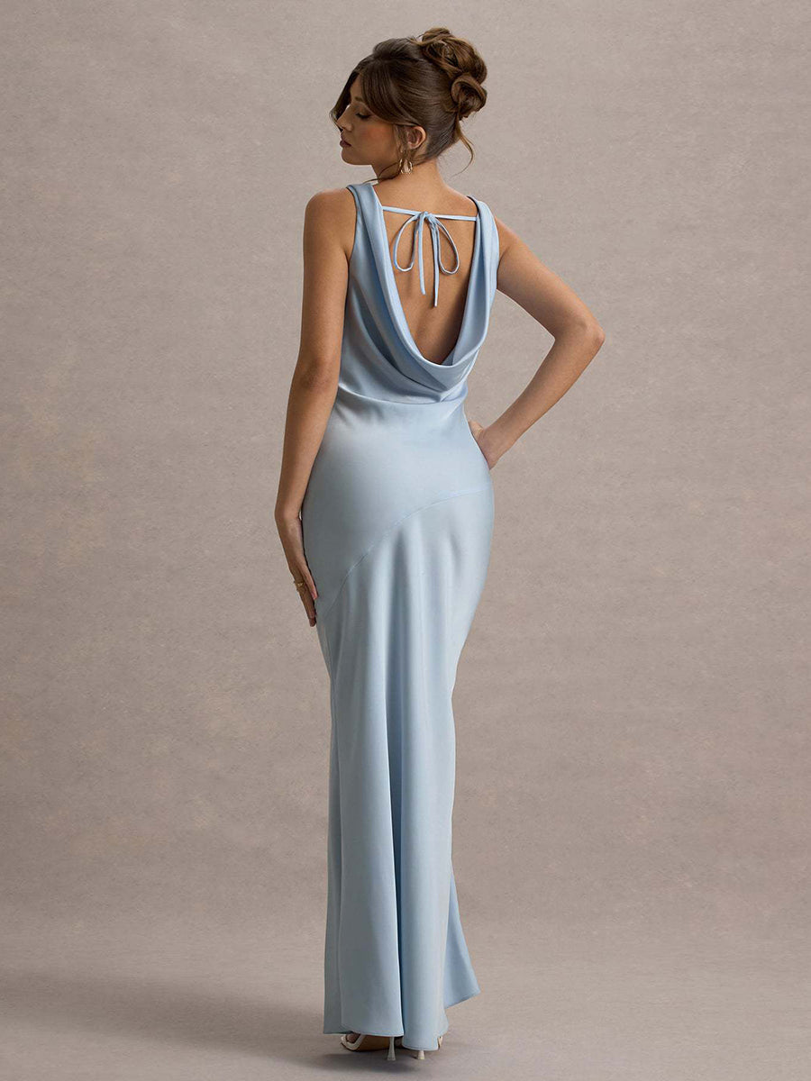 Perle | Draped Neck Backless Sleeveless Maxi Dress