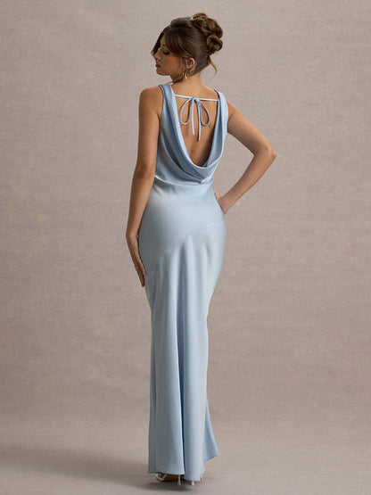 Perle | Draped Neck Backless Sleeveless Maxi Dress
