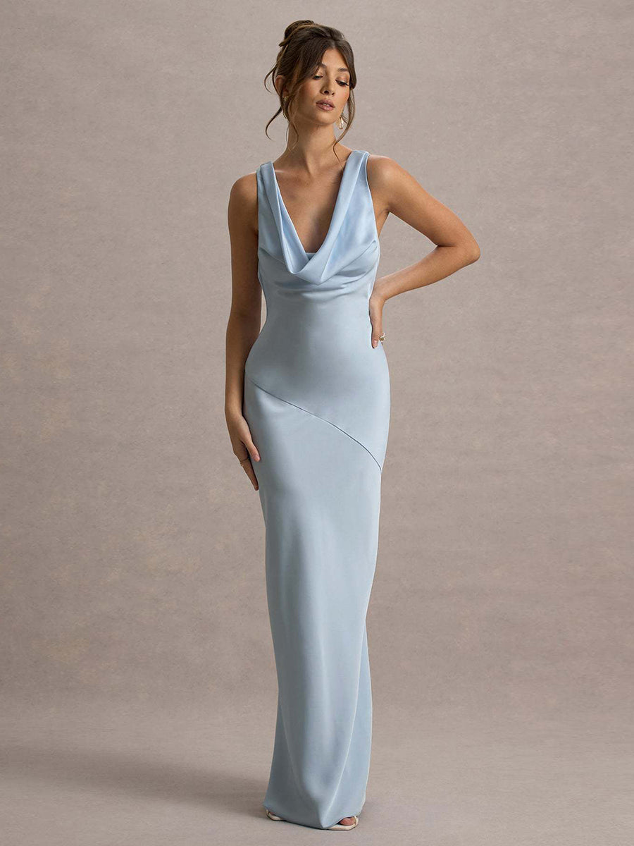 Perle | Draped Neck Backless Sleeveless Maxi Dress