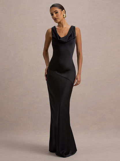 Perle | Draped Neck Backless Sleeveless Maxi Dress