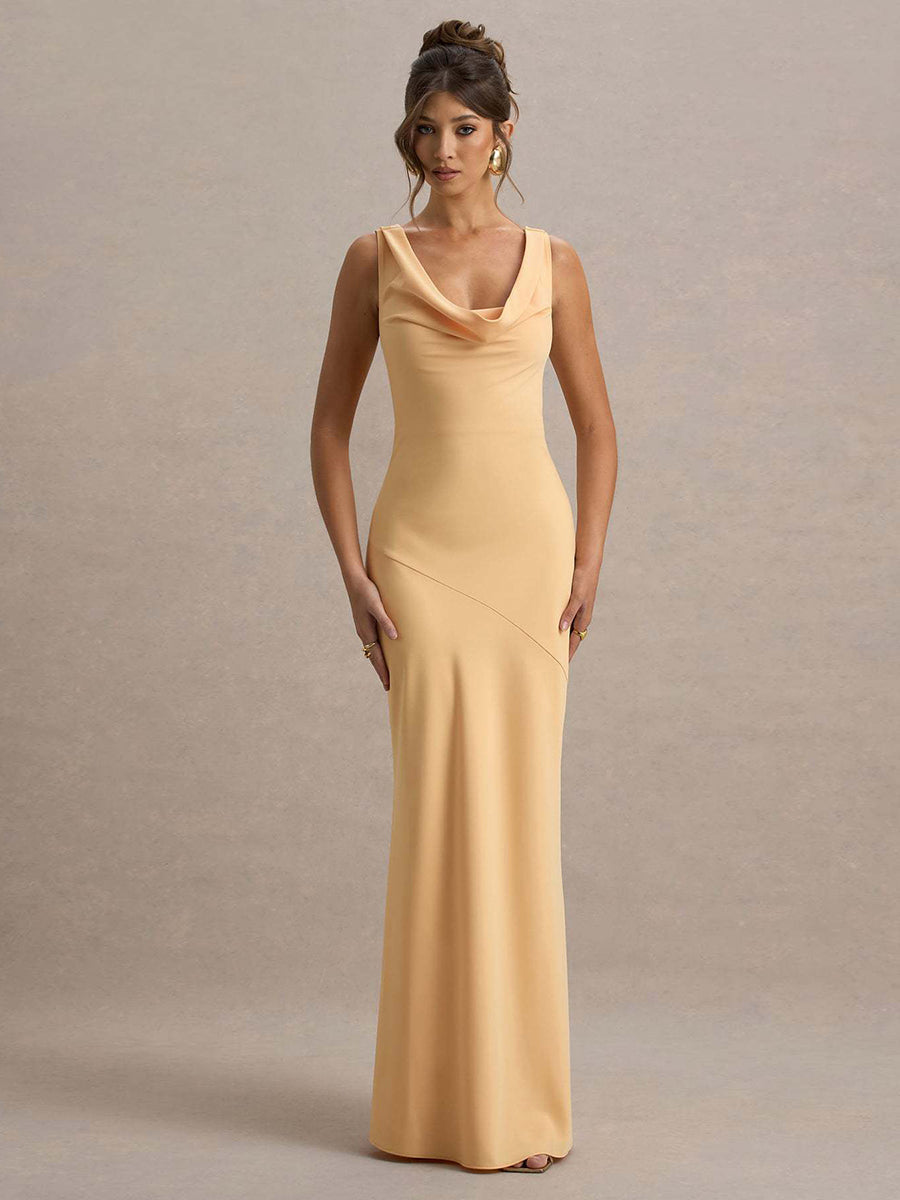 Perle | Draped Neck Backless Sleeveless Maxi Dress
