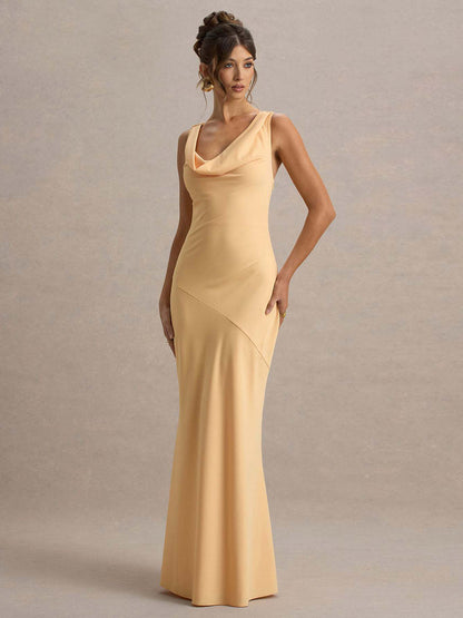 Perle | Draped Neck Backless Sleeveless Maxi Dress