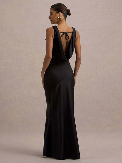 Perle | Draped Neck Backless Sleeveless Maxi Dress