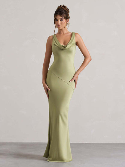 Perle | Draped Neck Backless Sleeveless Maxi Dress