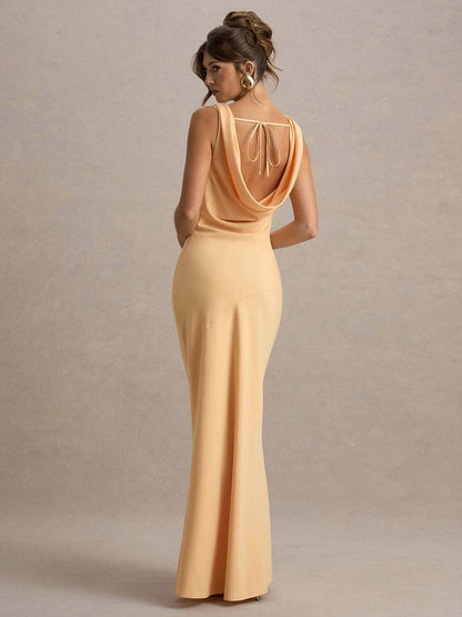 Perle | Draped Neck Backless Sleeveless Maxi Dress
