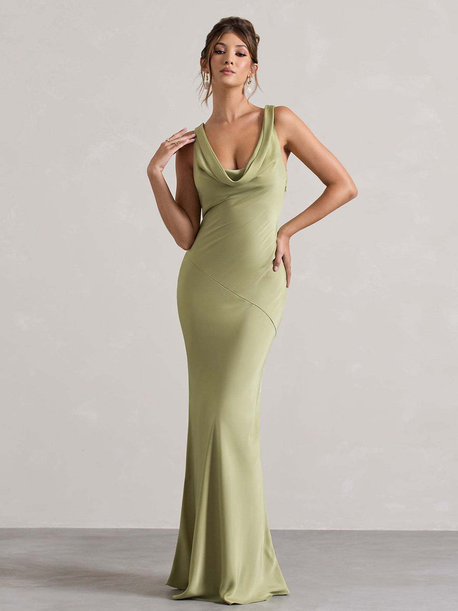 Perle | Draped Neck Backless Sleeveless Maxi Dress