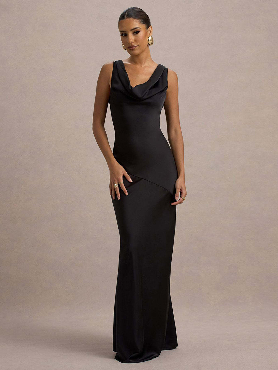 Perle | Draped Neck Backless Sleeveless Maxi Dress
