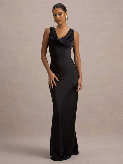 Perle | Draped Neck Backless Sleeveless Maxi Dress