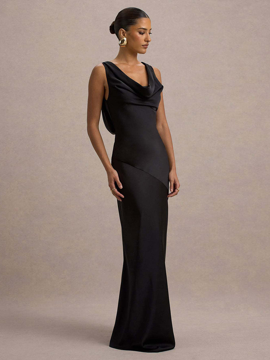 Perle | Draped Neck Backless Sleeveless Maxi Dress