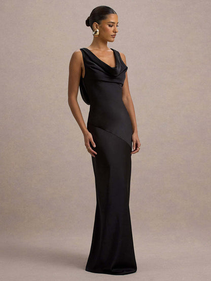 Perle | Draped Neck Backless Sleeveless Maxi Dress