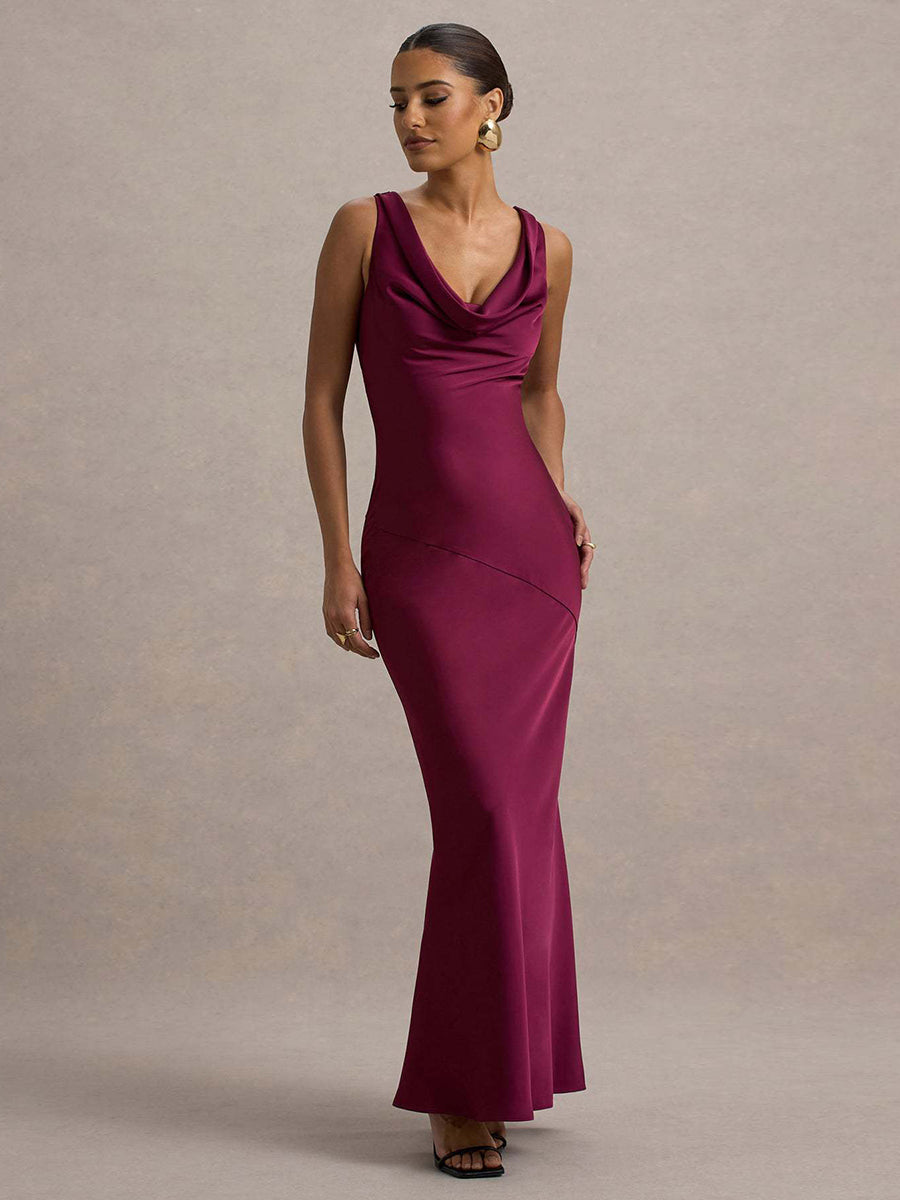 Perle | Draped Neck Backless Sleeveless Maxi Dress