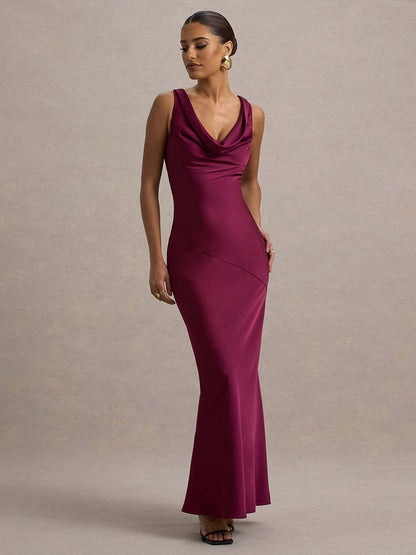 Perle | Draped Neck Backless Sleeveless Maxi Dress