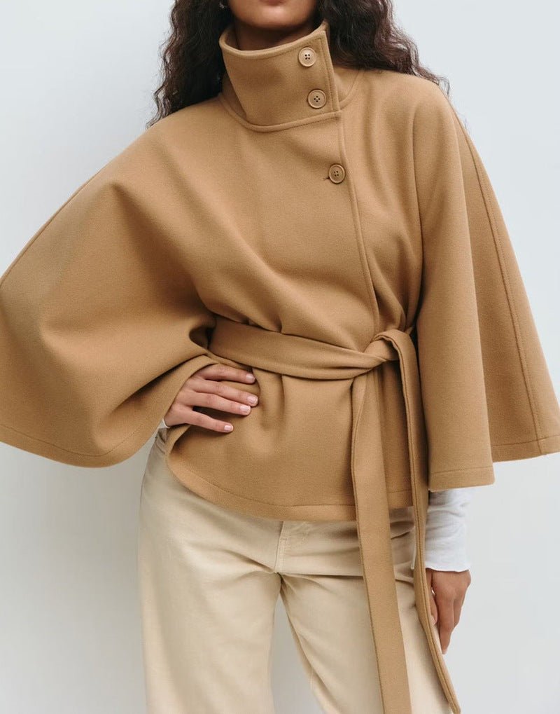 Avelisse | Belted Wool Funnel Neck Cape Coat