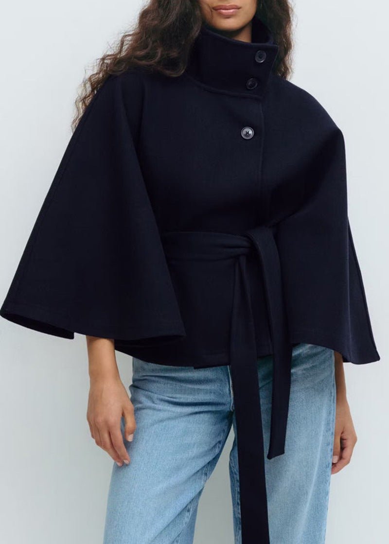 Avelisse | Belted Wool Funnel Neck Cape Coat