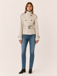 Adrienne | Double-Breasted High Collar Belted Short Trench Coat
