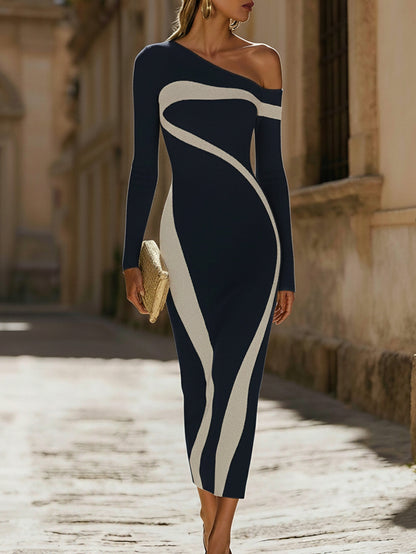 Sidonie | One Shoulder Contrast Knit Dress