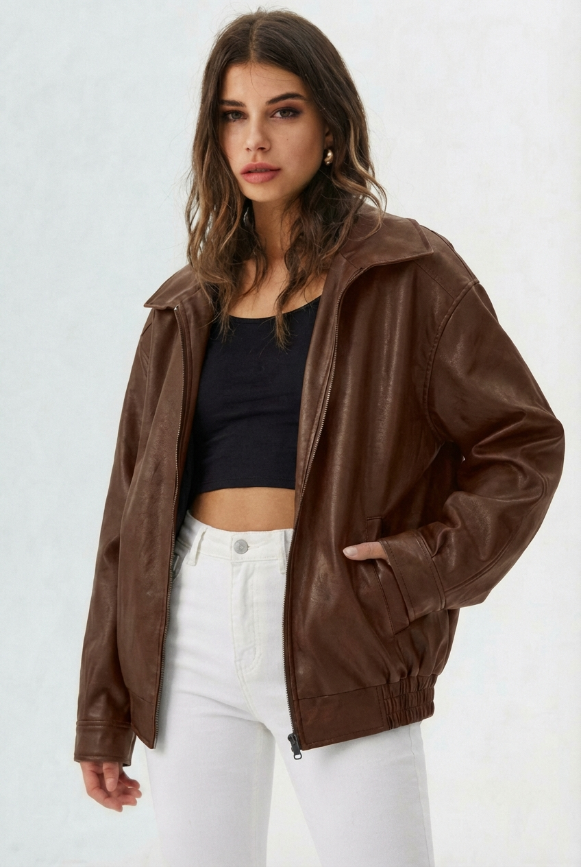 Leonie | Relaxed Fit Faux Leather Jacket