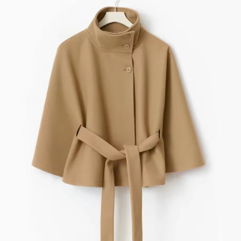 Avelisse | Belted Wool Funnel Neck Cape Coat