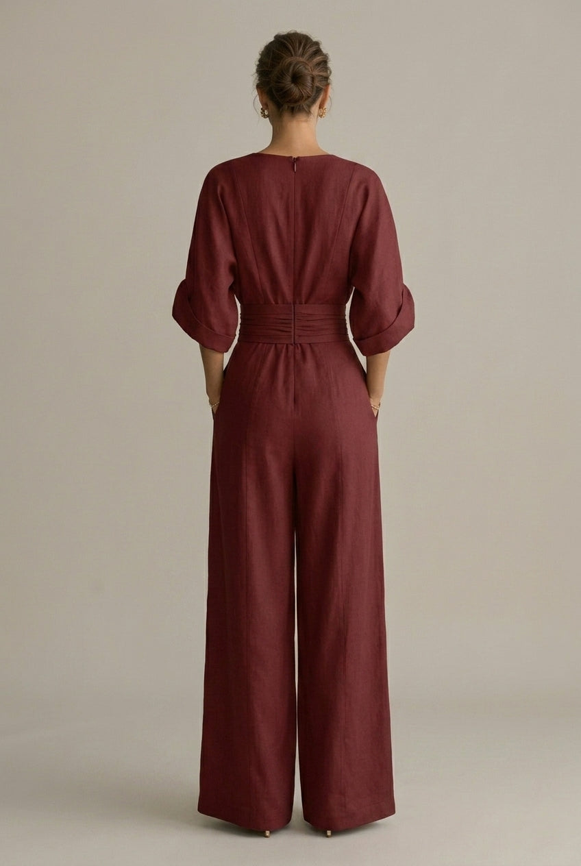 Eleonore | Wrap Front V-Neck Sleeve Wide-Leg Jumpsuit