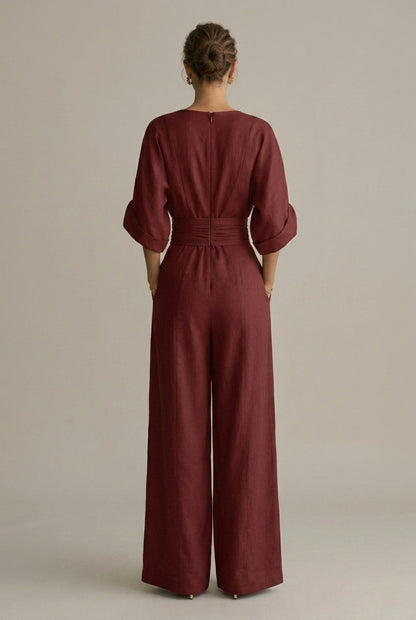Eleonore | Wrap Front V-Neck Sleeve Wide-Leg Jumpsuit