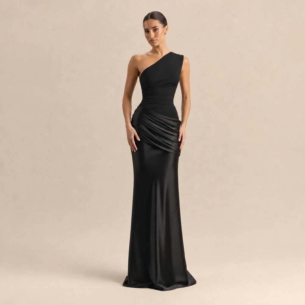 Ines | Women's One Shoulder Satin Maxi Dress