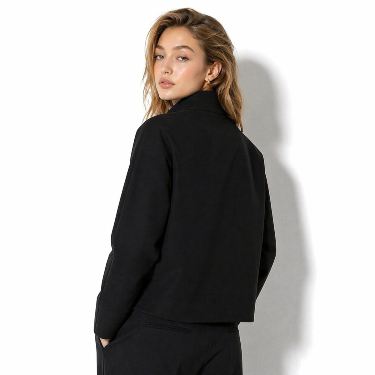 Solene | Funnel Neck Boxy Cropped Jacket
