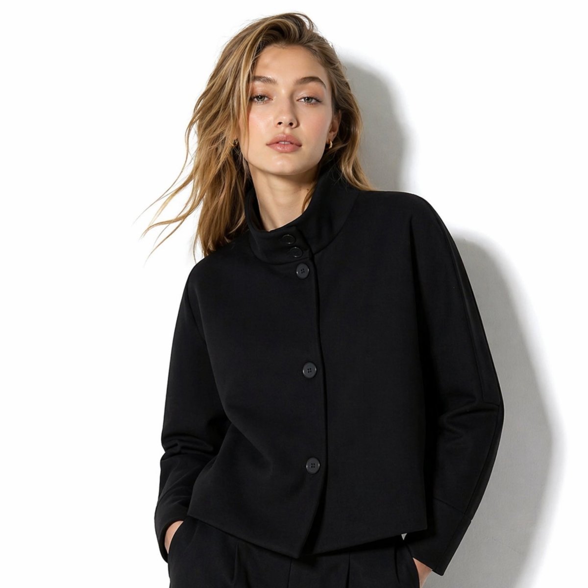 Solene | Funnel Neck Boxy Cropped Jacket
