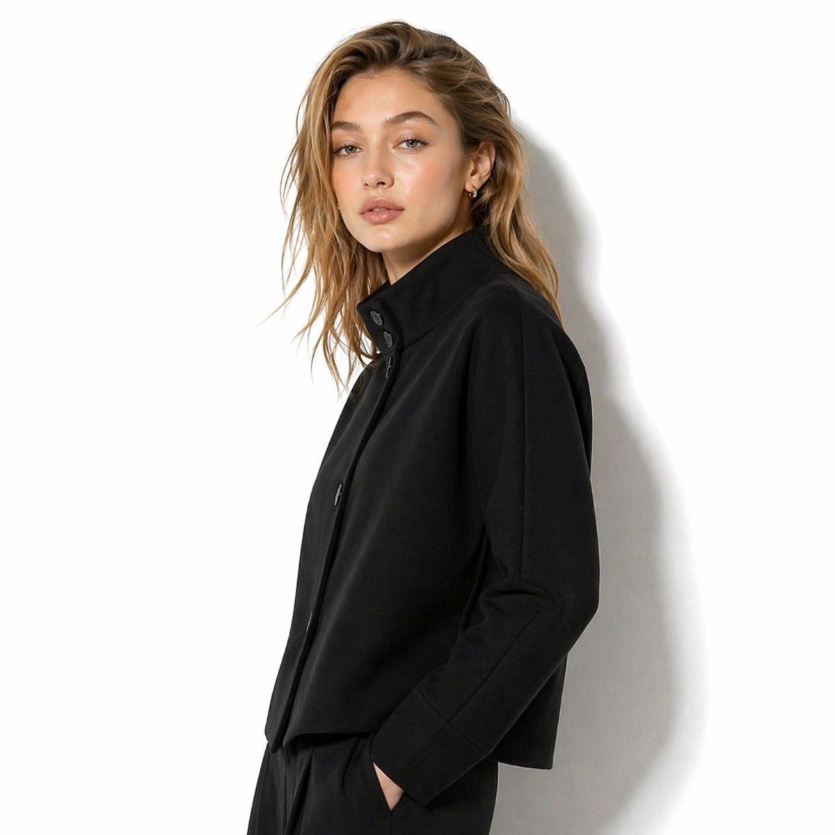 Solene | Funnel Neck Boxy Cropped Jacket