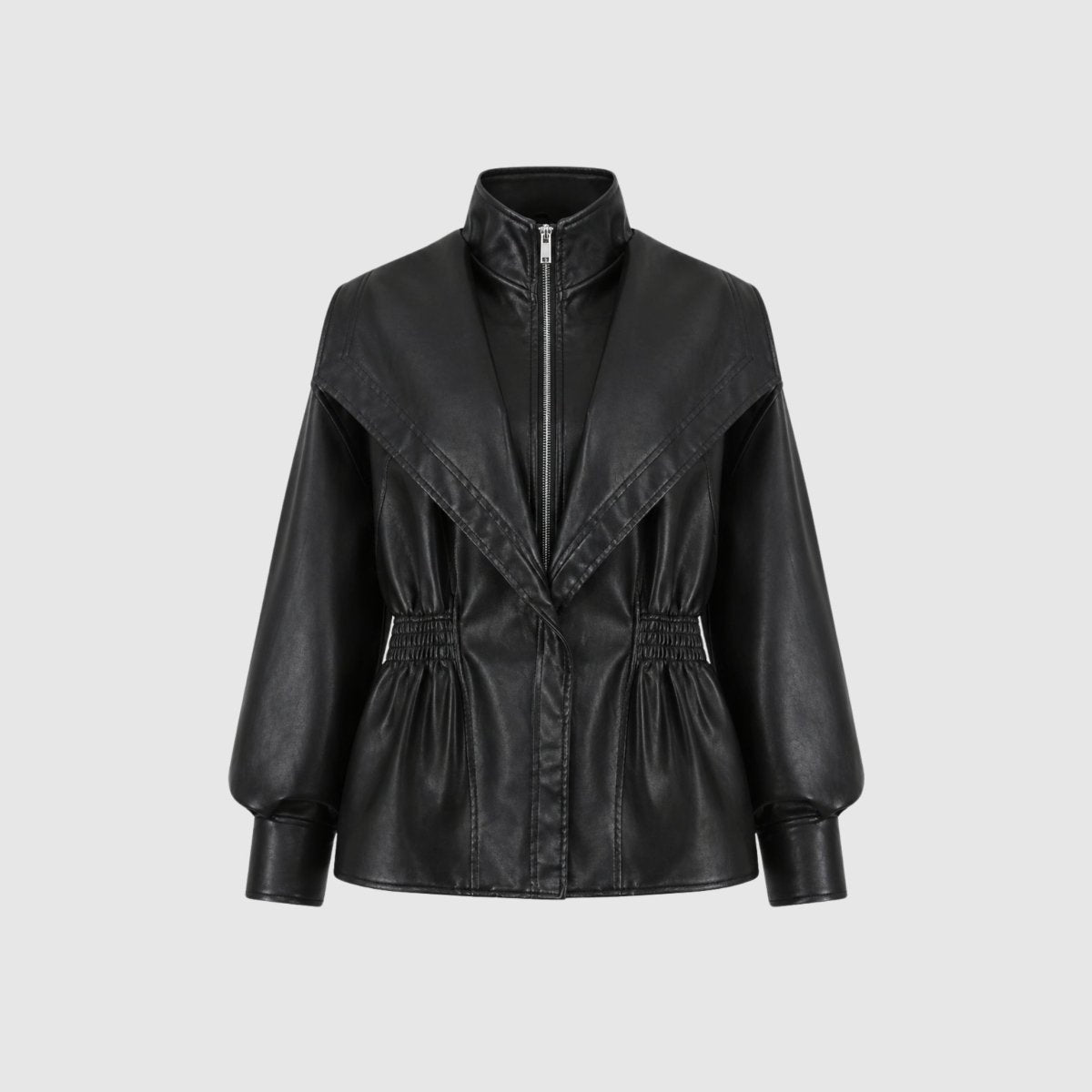 Lucette | Smocked Waist Vegan Leather Jacket