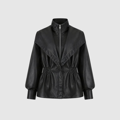 Lucette | Smocked Waist Vegan Leather Jacket