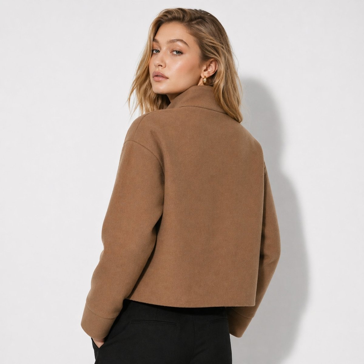 Solene | Funnel Neck Boxy Cropped Jacket