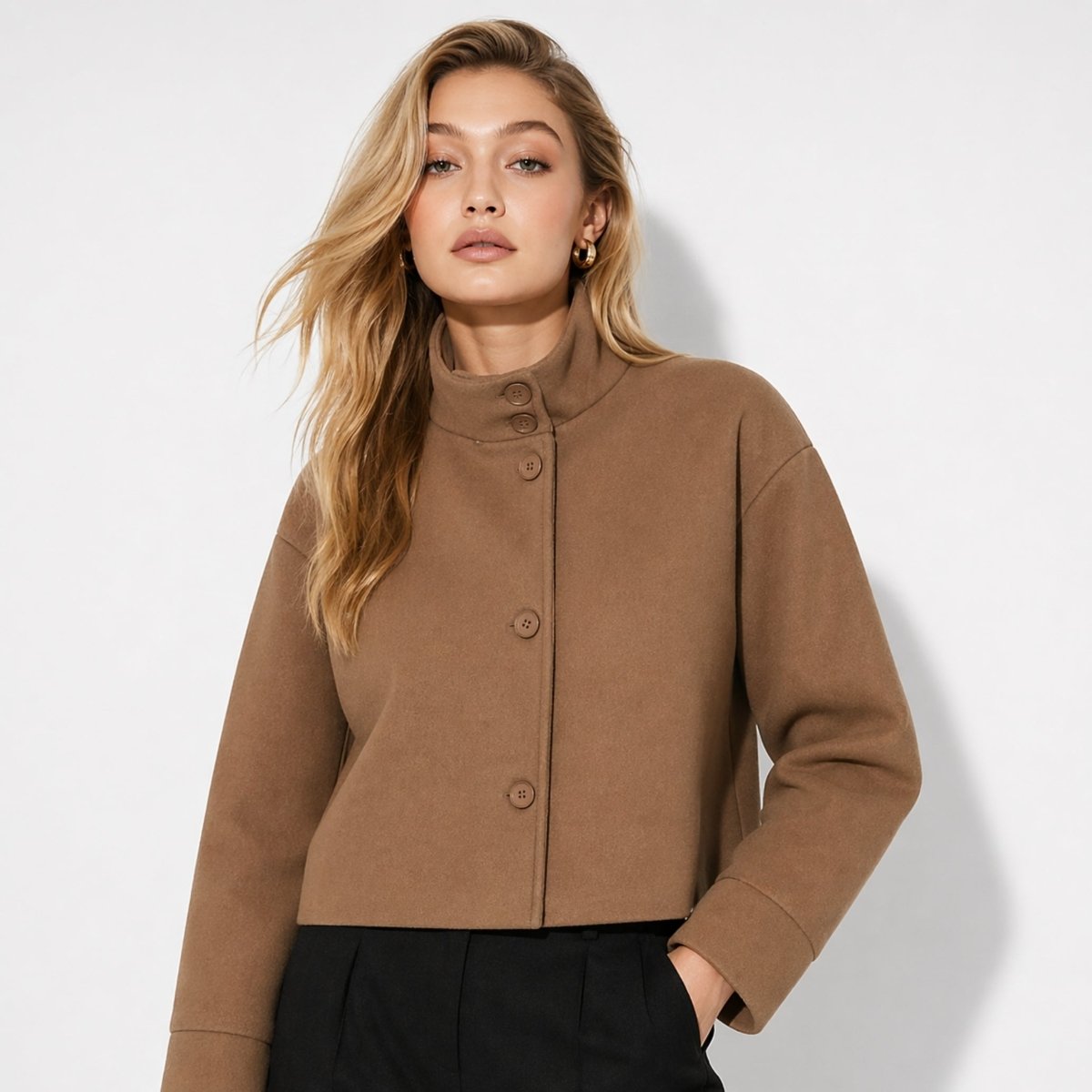Solene | Funnel Neck Boxy Cropped Jacket