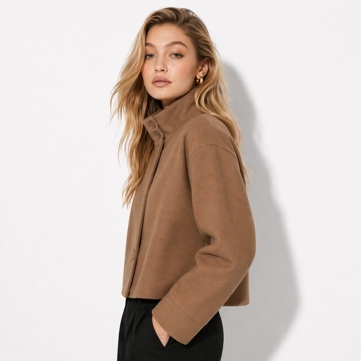 Solene | Funnel Neck Boxy Cropped Jacket
