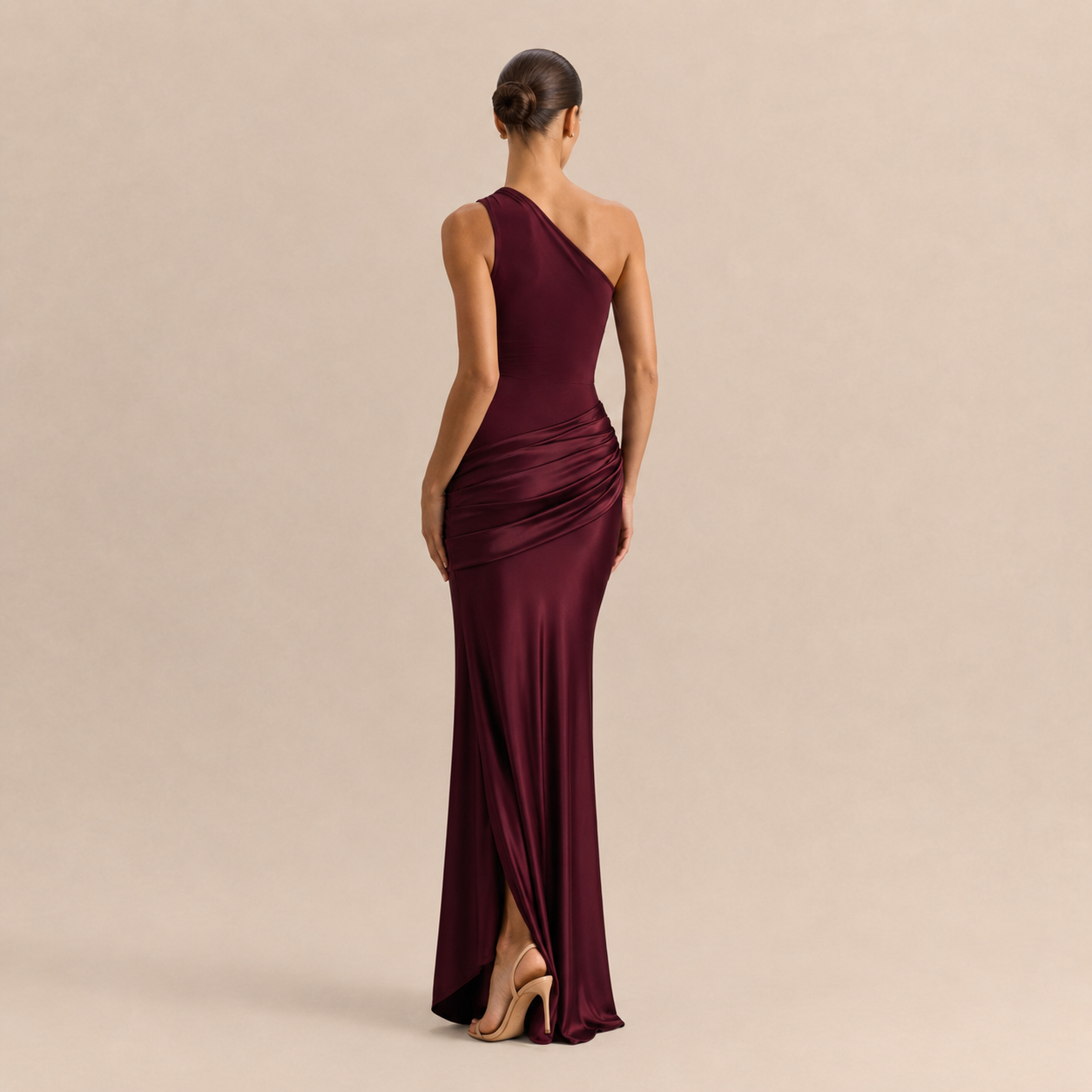 Ines | Women's One Shoulder Satin Maxi Dress