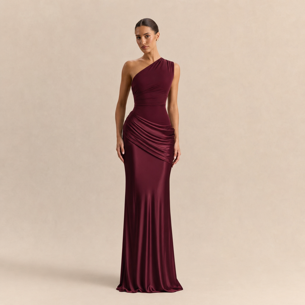 Ines | Women's One Shoulder Satin Maxi Dress