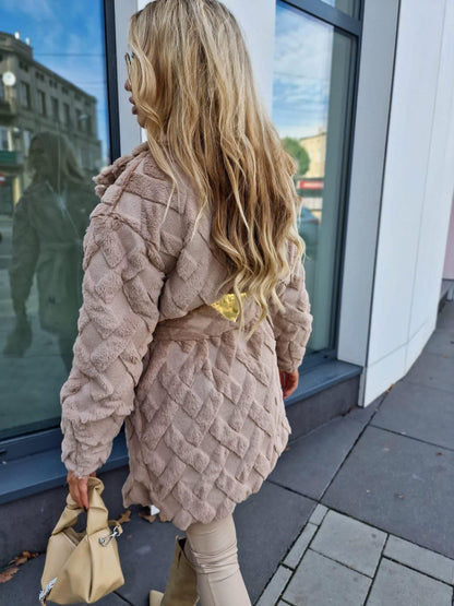 Vivienne | Belted Lapel Collar Faux Fur Coat