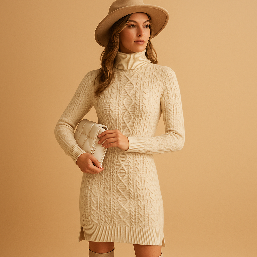 Serina | Turtleneck Knit Sweater Dress