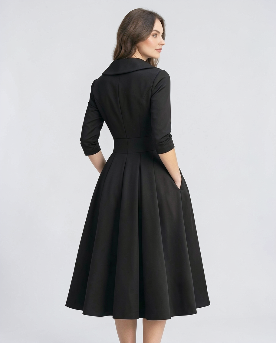 Amelie | Shawl Collar Wrap Satin A-Line Midi Dress