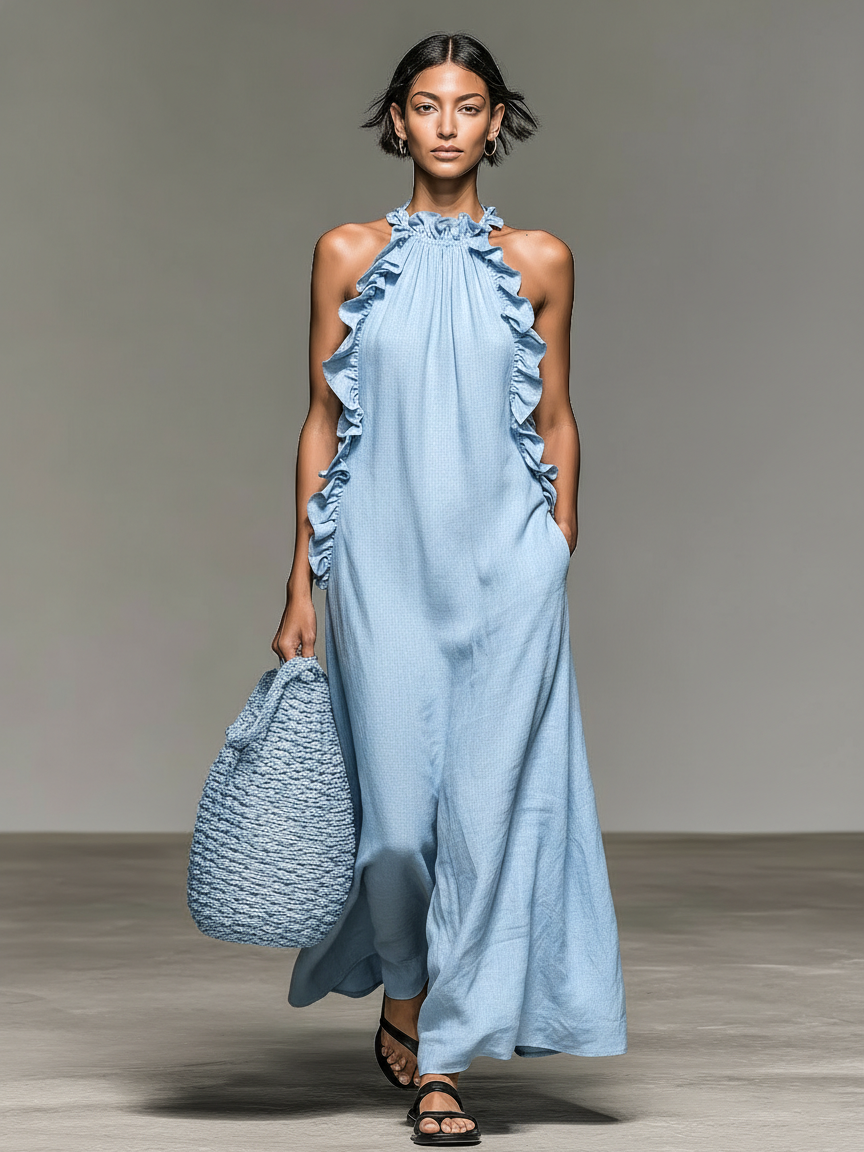 Sidonie | Halter Ruffle Maxi Dress