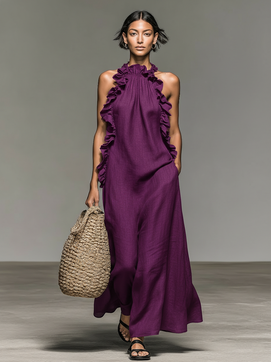 Sidonie | Halter Ruffle Maxi Dress