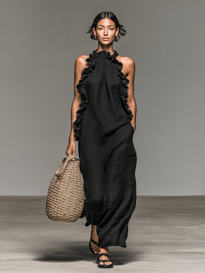 Sidonie | Halter Ruffle Maxi Dress