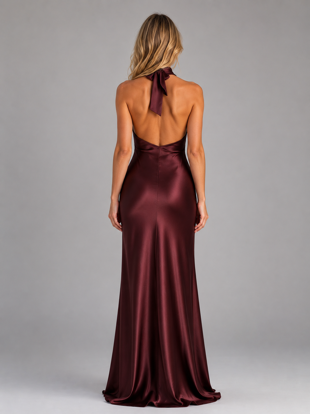 Amandine | Women's Satin Halter Maxi Dress