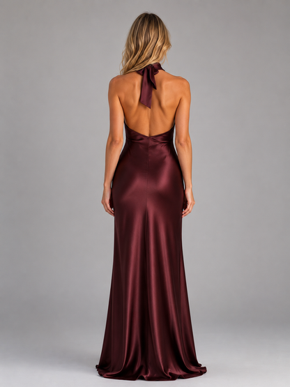 Amandine | Women's Satin Halter Maxi Dress