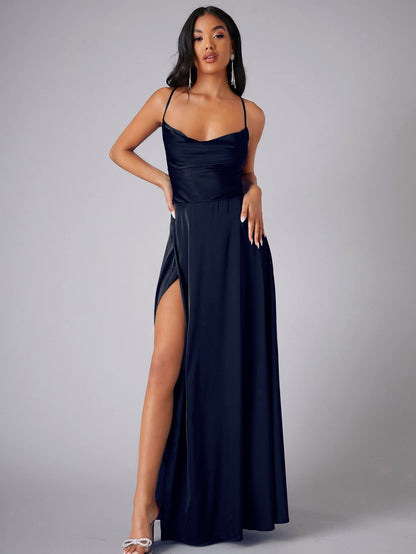 Sylviane | Satin Cowl Neck Backless Maxi Dress