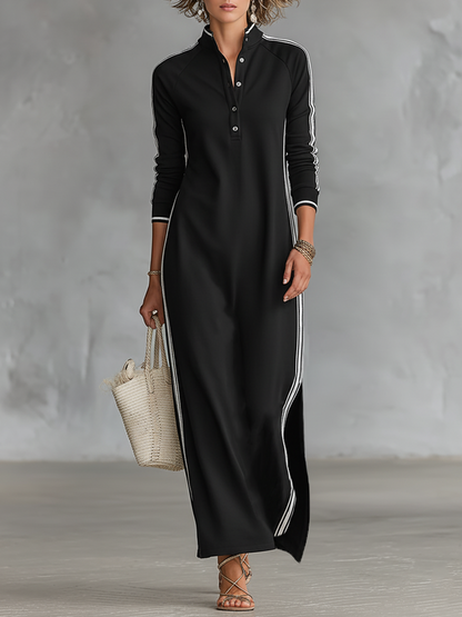 Noor | Trim Collar Sweatshirt Maxi Dress